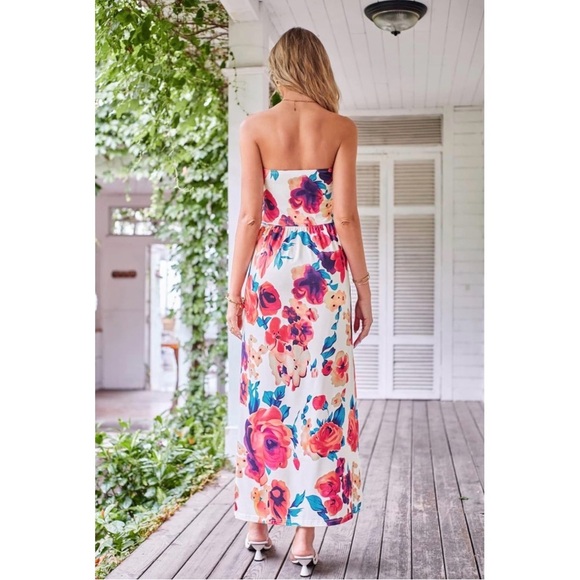 Grace Karin Strapless Floral Maxi Dress - Pink and Blue - Picture 3 of 6